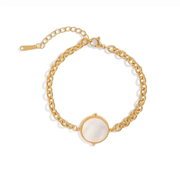 18K Gold Plated Watchband Bracelet*Dainty Minimalist Mother Of Pearl*JD - Picture 3 of 4